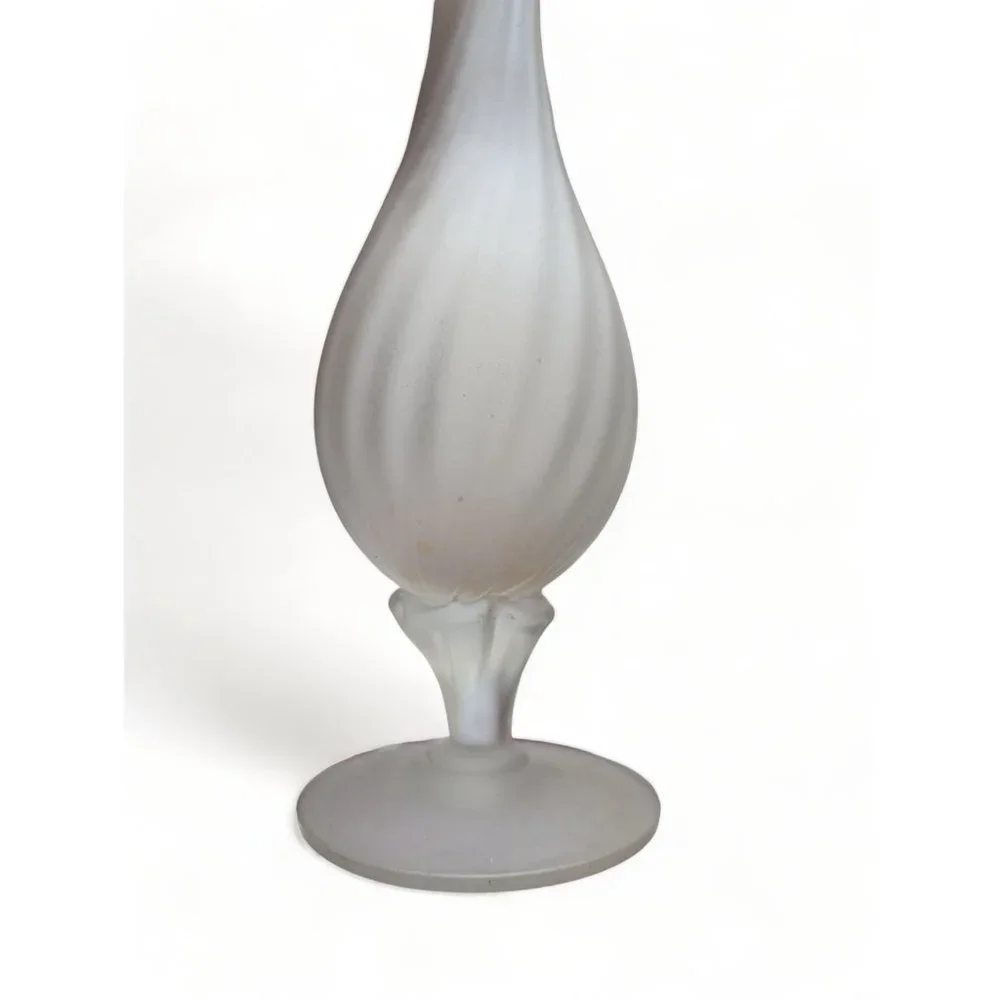 Vintage Satin Glass Pedestal Rib Swirl Bud Vase 10 3/4